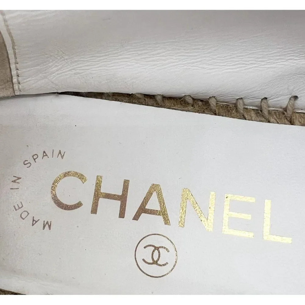 CHANEL La Pausa Ecru Star Print Canvas Cap Toe CC Logo Espadrilles Size …